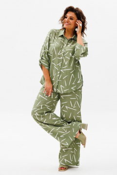 Леновый летний костюм из рубашки и брюк с принтом Anelli 1406 зеленый_чай - фото 1