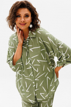 Леновый летний костюм из рубашки и брюк с принтом Anelli 1406 зеленый_чай - фото 2