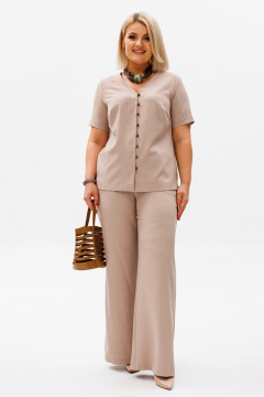 Бежевый костюм из вискозы с пуговицами и брюками Anelli 1401 капучино - фото 1