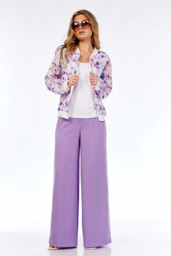 Демисезонный комплект бомбер и брюки свободного кроя Милора-стиль 1236 лаванда - фото 1