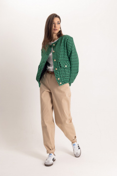 Бежевый и зеленый комплект из бомбера и брюк-бананов EZER 2048 - фото 1