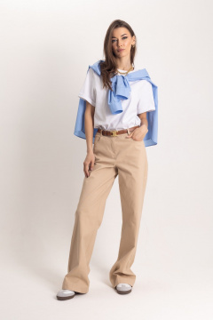 Бежевые брюк-палаццо с высоким поясом и стрелками EZER 1103 - фото 5