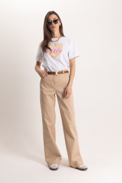 Бежевые брюк-палаццо с высоким поясом и стрелками EZER 1103 - фото 1