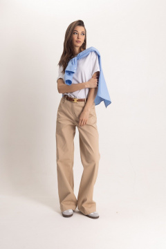 Бежевые брюк-палаццо с высоким поясом и стрелками EZER 1103 - фото 2