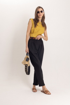 Чёрные льняные зауженные брюки классического кроя EZER 1106 - фото 5