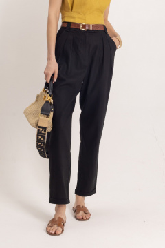 Чёрные льняные зауженные брюки классического кроя EZER 1106 - фото 4