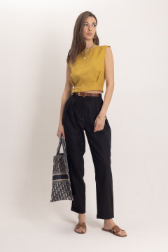 Чёрные льняные зауженные брюки классического кроя EZER 1106 - фото 1