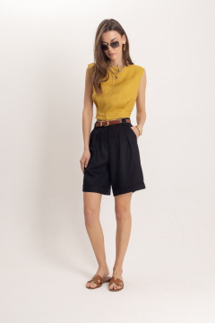 Черные летние леновые шорты с притачным поясом EZER 1301 - фото 5