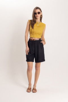 Черные летние леновые шорты с притачным поясом EZER 1301 - фото 3
