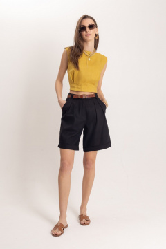 Черные летние леновые шорты с притачным поясом EZER 1301 - фото 1