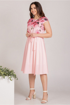 Легкое летнее платье из вискозы с поясом и спущенными плечами Mislana 359 роза - фото 2