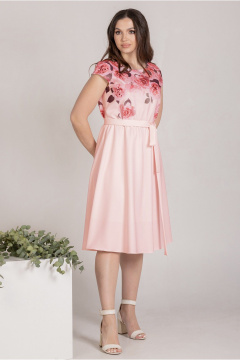 Легкое летнее платье из вискозы с поясом и спущенными плечами Mislana 359 роза - фото 1