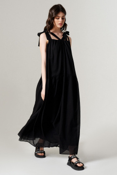 Черный сарафан из хлопка с бретелями и ярусами Панда 135580w черный - фото 5