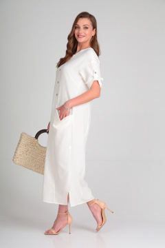 Повседневное платье из искусственного льна с разрезами Michel chic 2094/4 молоко - фото 4