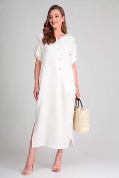 Повседневное платье из искусственного льна с разрезами Michel chic 2094/4 молоко - фото 2