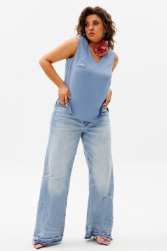 Голубой топ из вискозы для деловых и повседневных образов Anelli 1440 голубой - фото 4