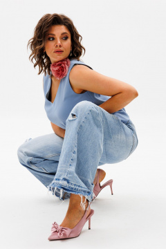 Голубой топ из вискозы для деловых и повседневных образов Anelli 1440 голубой - фото 3