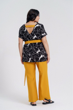 Желтый и черный комплект из блузы и брюк на каждый день Deesses 2295 - фото 5
