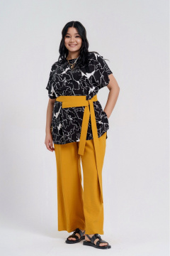 Желтый и черный комплект из блузы и брюк на каждый день Deesses 2295 - фото 4