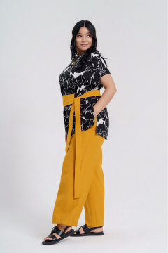 Желтый и черный комплект из блузы и брюк на каждый день Deesses 2295 - фото 3