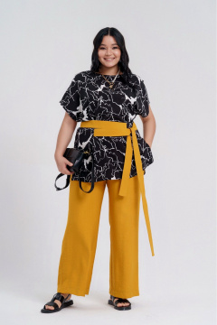 Желтый и черный комплект из блузы и брюк на каждый день Deesses 2295 - фото 2
