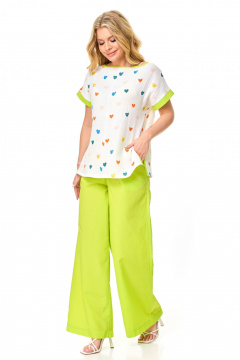 Брючный летний комплект из муслина с поясом и карманами T&N 7517 лайм - фото 4