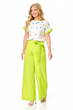 Брючный летний комплект из муслина с поясом и карманами T&N 7517 лайм - фото 2