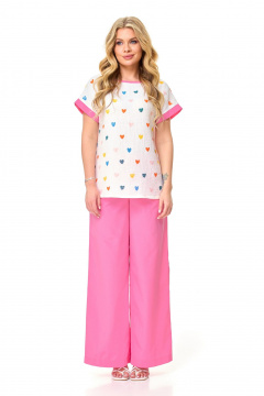 Романтичный брючный комплект из муслина с яркими вставками T&N 7517 розовый - фото 2