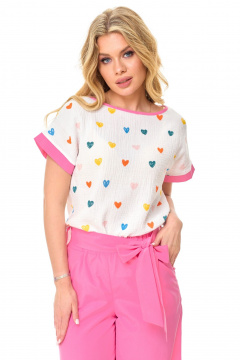 Романтичный брючный комплект из муслина с яркими вставками T&N 7517 розовый - фото 5