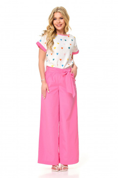 Романтичный брючный комплект из муслина с яркими вставками T&N 7517 розовый - фото 4