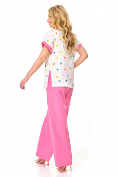 Романтичный брючный комплект из муслина с яркими вставками T&N 7517 розовый - фото 3