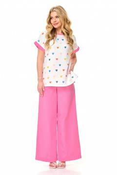 Романтичный брючный комплект из муслина с яркими вставками T&N 7517 розовый - фото 1