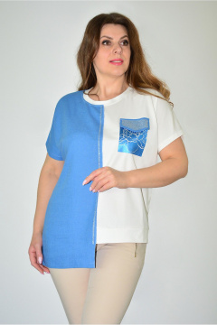 Асимметричная блуза из трикотажа и льняной ткани с аппликациями Needle 548 - фото 1