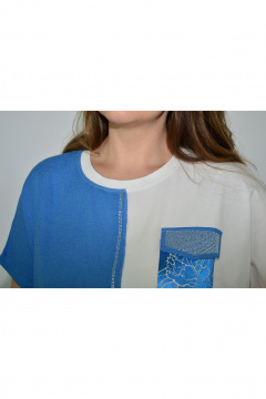 Асимметричная блуза из трикотажа и льняной ткани с аппликациями Needle 548 - фото 3