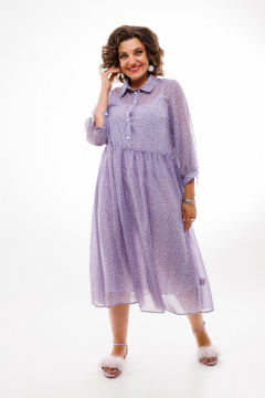 Платье из шифона с нагрудными вытачками и комбинированием Anelli 1362 лиловый - фото 1