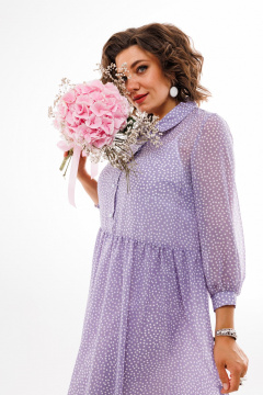 Платье из шифона с нагрудными вытачками и комбинированием Anelli 1362 лиловый - фото 2