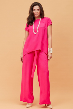 Летний розовый костюм из текстиля с блузкой и брюками Andina city 9017 фуксия - фото 5