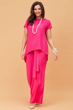 Летний розовый костюм из текстиля с блузкой и брюками Andina city 9017 фуксия - фото 4