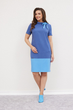 Легкое синее платье из вискозы и льна с карманами Mislana 417 синий - фото 2