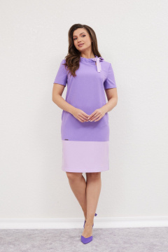 Летнее платье из вискозы и льна с карманами и втачными рукавами Mislana 417 сиреневый - фото 3