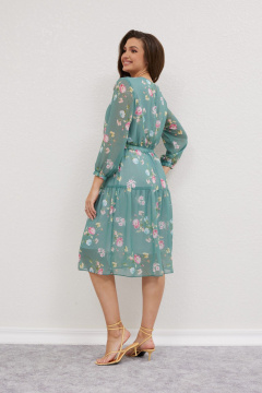 Платье из шифона с воланом и тонким поясом Mislana 616 изумрудный_фон - фото 5