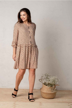 Платье свободного силуэта с рюшами и пуговицами Mislana 656 бежевый - фото 1