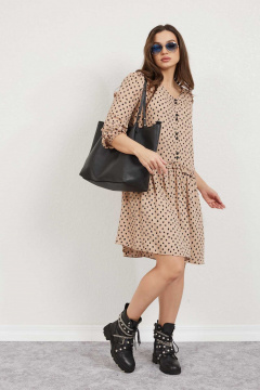 Платье свободного силуэта с рюшами и пуговицами Mislana 656 бежевый - фото 2