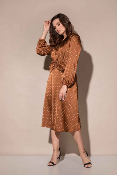 Платье полуприлегающего силуэта с декоративной сборкой Mislana 717 коричневый - фото 1