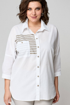 Белая удлиненная рубашка из хлопка с накладным карманом Solomeya Lux 968 белый - фото 2