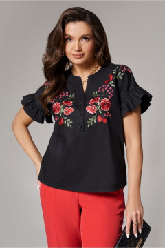 Блуза из текстиля на каждый день черная PND 00740P - фото 2