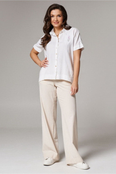 Белая блуза из текстиля и хлопка для каждодневных образов PND 01040P - фото 1