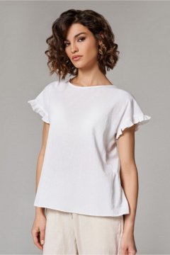 Белая блуза из хлопка и текстиля для летних дней PND 02740P - фото 2