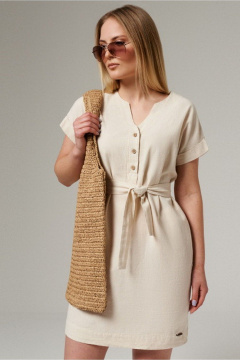 Бежевое легкое платье из текстиля для повседневных образов PND 04280P - фото 2