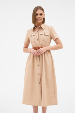 Платье из бежевого джинса с разрезом и поясом PUR PUR 11-290/1 - фото 1